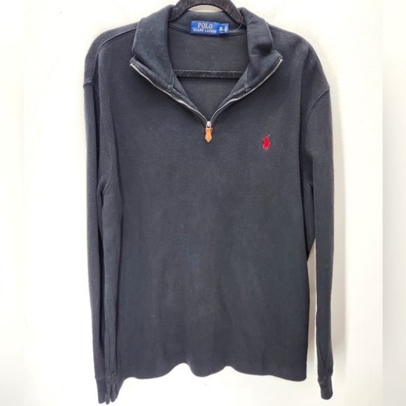 Polo Ralph Lauren Quarter Zip Pullover Sweatshirt Mens XL Black Heavy Mock Neck - Picture 1 of 7